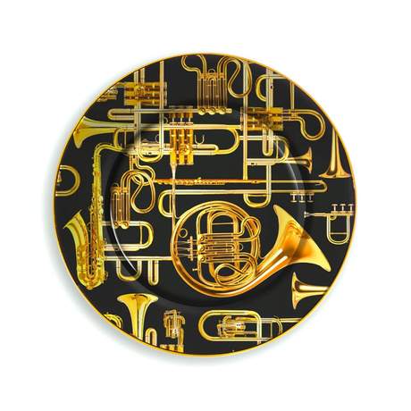 Seletti Toiletpaper Porcelain Plate Trumpets Gold Border