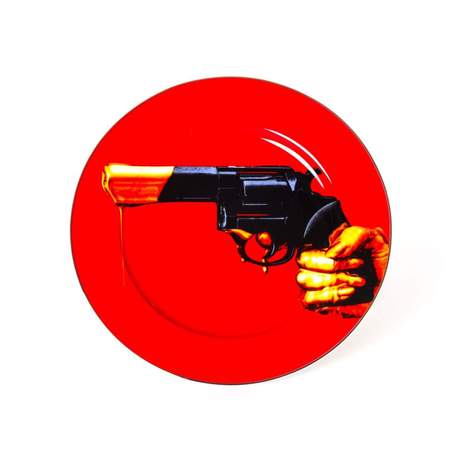 Seletti Toiletpaper Porcelain Plate Revolver Gold Border