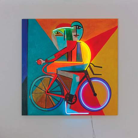 Abstract Cyclist Wall Artwork Led